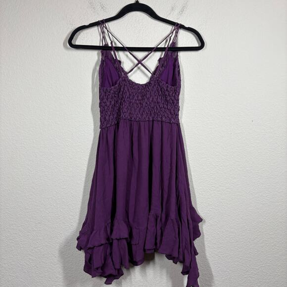 Free People Large Adela Slip Dress Purple Cotton Blend Handkerchief Hem Ruffle - Picture 3 of 9